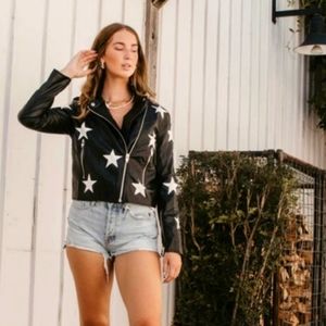 JOPLIN LEATHER STAR JACKET - BLACK/WHITE